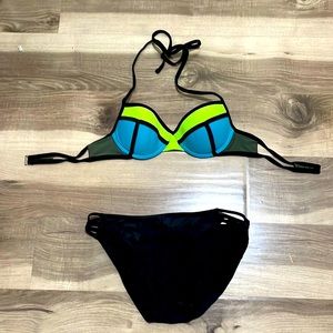 Neon Green and Teal Push-up bikini size M
